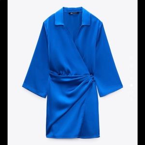 Satin effect wrap dress in bluish